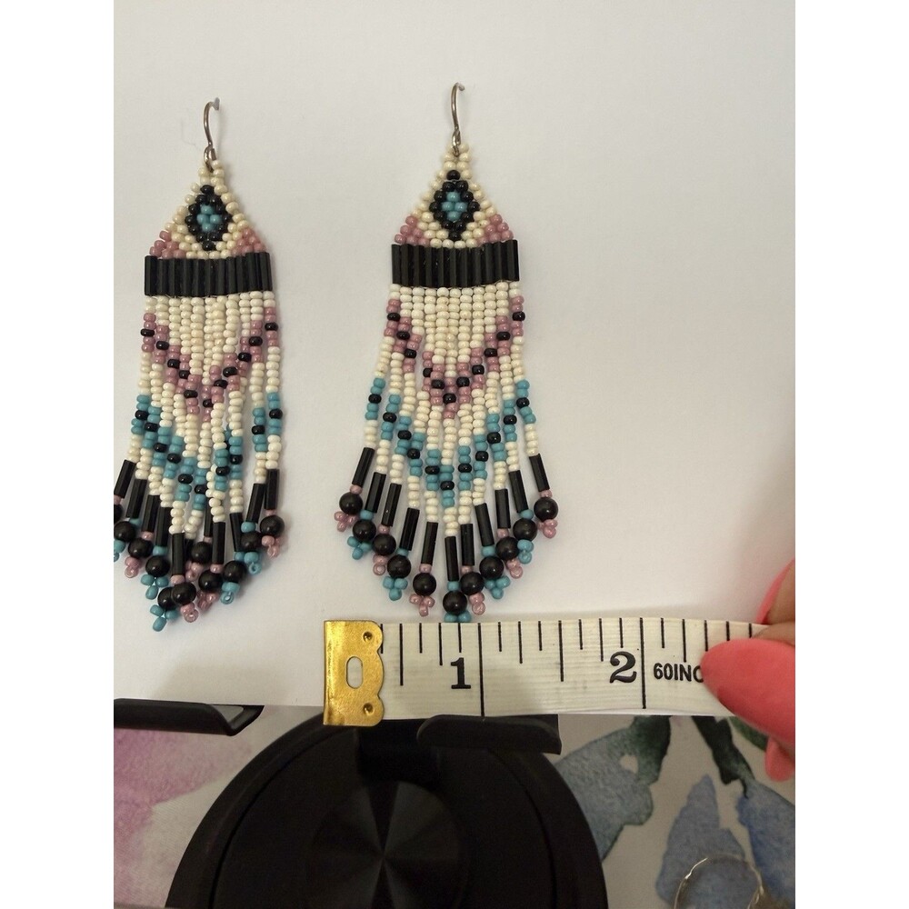 Southwestern Beaded Fringed Hook Earrings - Picture 3 of 4